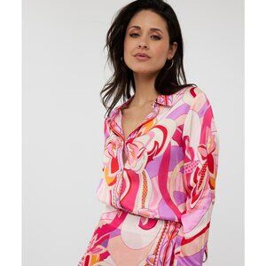 NWT ESQUALO Solara Colorful Print Satin Blouse